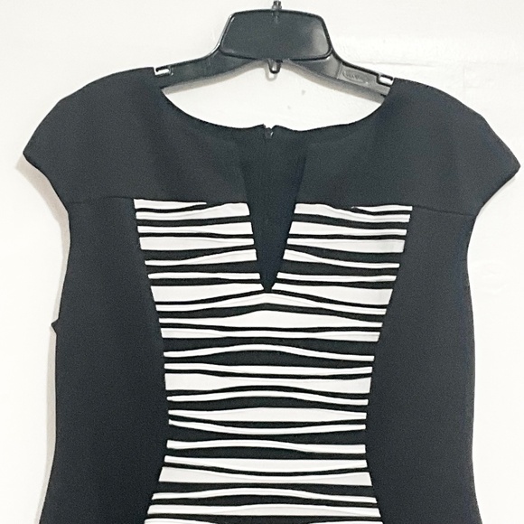 CONNECTED APPAREL Women Color Block Sheath Dress Slpit-Neck Cap Sleeve Size 12 - Picture 5 of 8